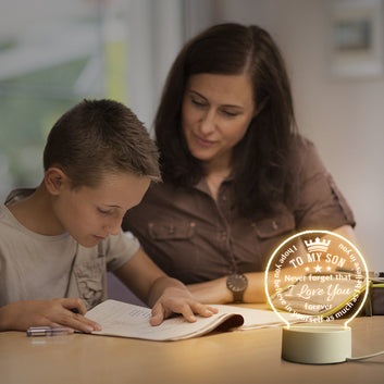 Luz nocturna LED acrílica con texto grabado para regalo de cumpleaños de graduación de hijo