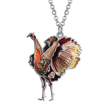 Collar de aleación de esmalte con diseño floral de Acción de Gracias, pollo, gallina y pavo