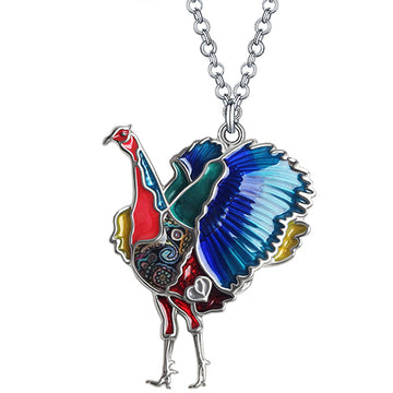 Enamel Alloy Floral Thanksgiving Sweet Chicken Hen Turkey Necklace Pendant Charm Jewelry