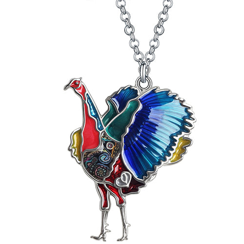 Collar de aleación de esmalte con diseño floral de Acción de Gracias, pollo, gallina y pavo