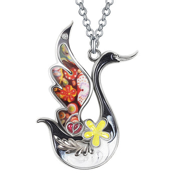 Collar elegante de cisne floral de aleación de esmalte