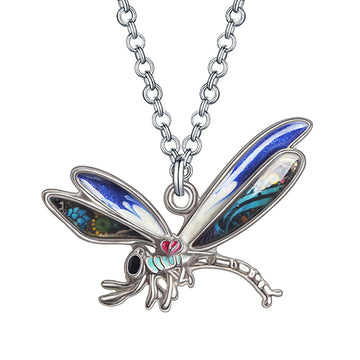 Enamel Alloy Floral Flying Dragonfly Necklace Insect Pendant Chain Trendy Animals Jewelry