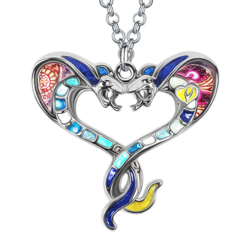 Collar de cobra con dos cabezas de serpiente y flores de aleación de esmalte
