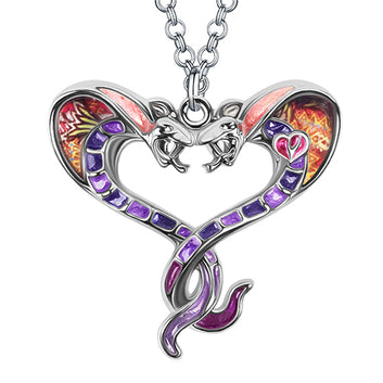 Collar de cobra con dos cabezas de serpiente y flores de aleación de esmalte