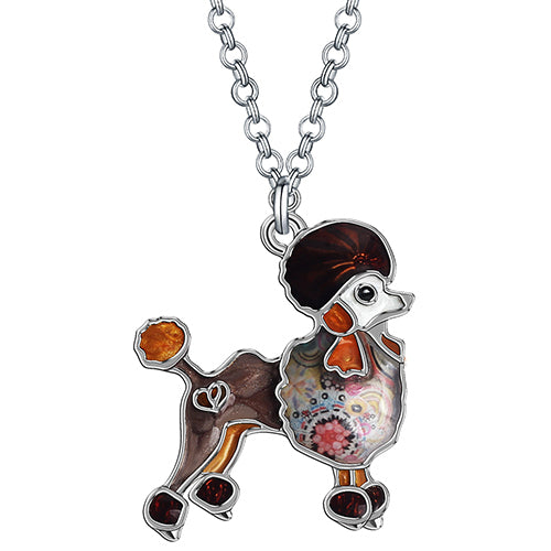 Enamel Alloy Floral Sweet Hairy Poodle Dog Necklace Pendant Chain Trendy Pets Jewelry