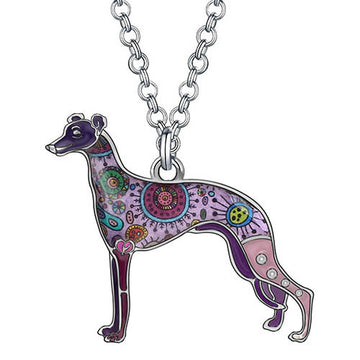 Floral Rhinestone Crystal Enamel Alloy Sweet Whippet Dogs Necklace Pendant Novelty Pets Jewelry