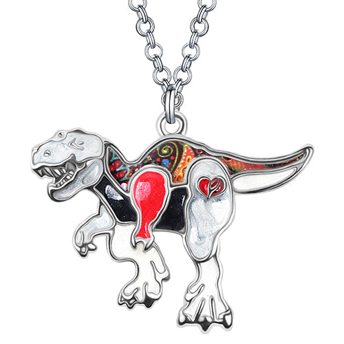 Enamel Alloy Floral Jurassic Dinosaur Tyrannosaurus Necklace Pendant Chain Fashion Jewelry