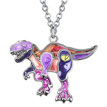Collar de dinosaurio tiranosaurio jurásico floral de aleación de esmalte