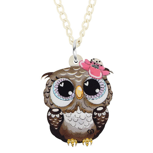 Acrylic Cute Big Eyes Owl Bird Necklace Pendant Fashion Long Chain Novelty Party Jewelry