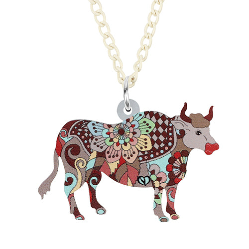 Acrylic Sweet Floral Bull Cattle Necklace Pendant Long Fashion Novelty Chain Jewelry