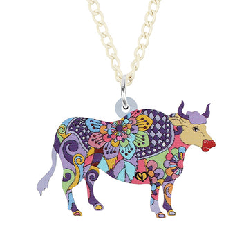 Acrylic Sweet Floral Bull Cattle Necklace Pendant Long Fashion Novelty Chain Jewelry