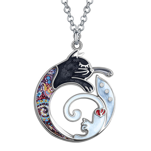 Collar con diseño floral de gato y gatito de aleación esmaltada para el Día de la Madre