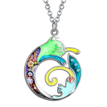 Collar con diseño floral de gato y gatito de aleación esmaltada para el Día de la Madre