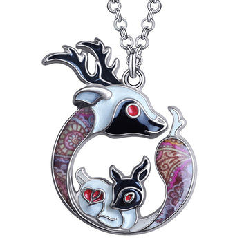 Mothers Day Enamel Alloy Metal Floral Baby Deer Necklace Pendant Chain Fashion Jewelry