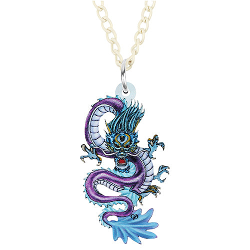 Acrylic Cute Purple Dragon Chinese Long Necklace Pendant Fashion Chain Novelty Jewelry