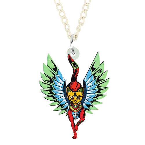 Acrylic Green Egypt Wings Cat Kitten Necklace Pendant Fashion Long Chain Novelty Charms Party Jewelry