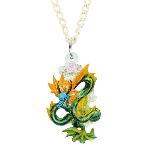 Acrylic Cute Green Dragon Long Necklace Pendant Fashion Novelty Chain Jewelry