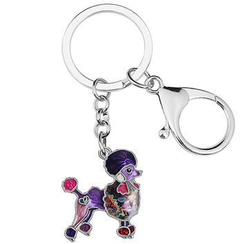 Llavero de caniche peludo con diseño floral de aleación de esmalte