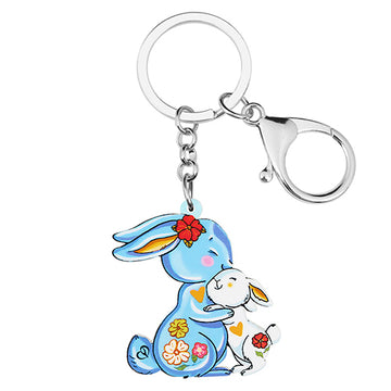 Acrylic Blue Rabbit Bunny Keychains Novelty Purse Key Chain Gifts Jewelry