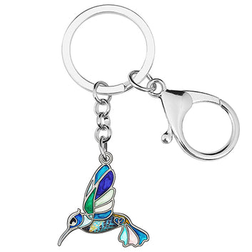 Llaveros de aleación de esmalte con diseño floral de colibríes voladores