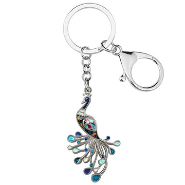 Enamel Alloy Elegant Floral Tail Peacock Bird Keychain Trendy Bag Key Chain Jewelry