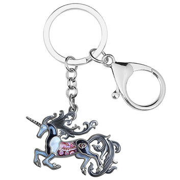 Llaveros de unicornio y caballo de aleación de metal esmaltado, bonitos y coloridos.