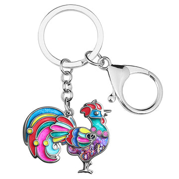Enamel Alloy Metal Long Tail Chicken Rooster Keychains Animals Key Chain Fashion Jewelry