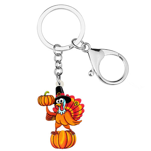 Acrylic Cute Gentleman Pumpkin Turkey Chicken Keychains Trendy Car Key Chain Jewelry