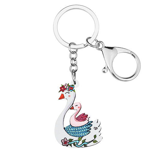 Acrylic White Sweet Swimming Ducks Keychains