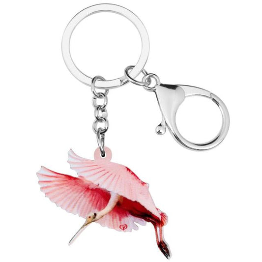 Acrylic Flying Red Spoonbill Keychains Bird Animal Keyring Jewelry