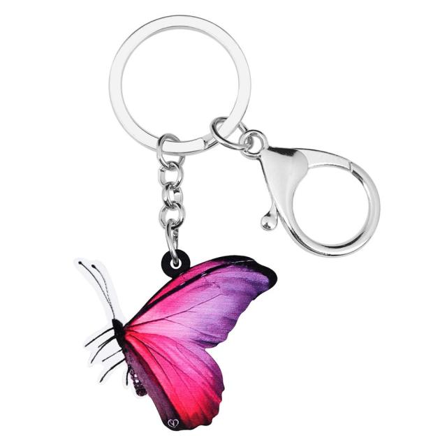 Acrylic Purple Morpho Butterfly Keychains Big Print Insect Animal Key Chain Jewelry
