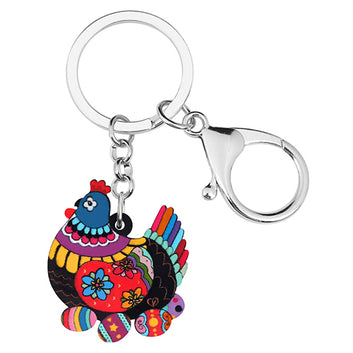 Acrylic Floral Hen Chicken Eggs Key Chains