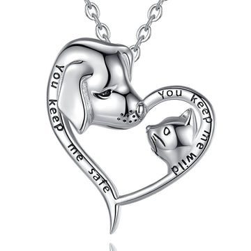925 Sterling Silver Pet Cat Pet Dog Pendant Necklace Heart Shape Jewelry