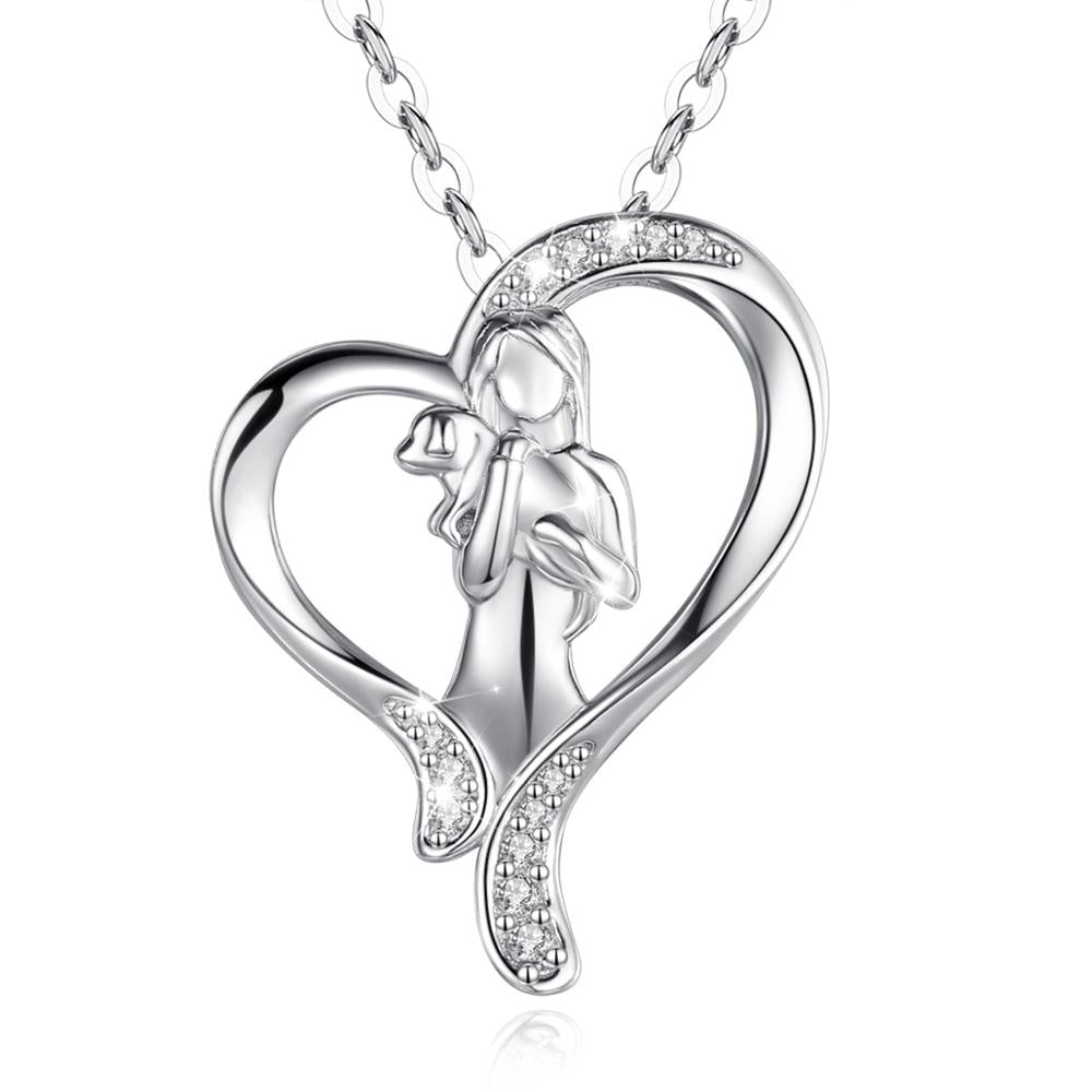 925 Sterling Silver Girlfriend and Dog Pendant Crystal Hollow Heart Necklace Jewelry