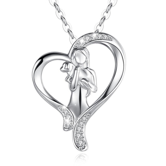 Collar de plata de ley 925 con forma de corazón hueco de cristal para novia y perro