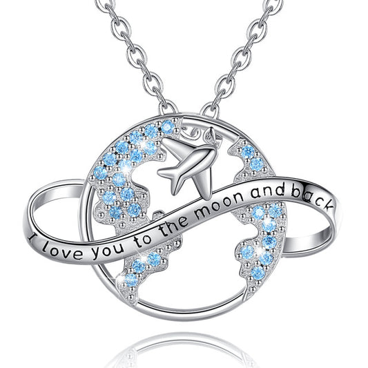 Collar con colgante de avión y anillo de estrella en plata de ley 925
