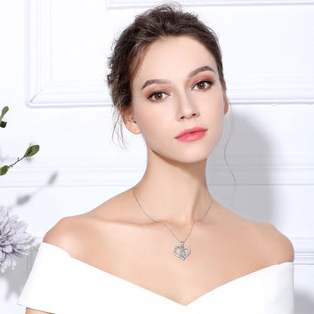 Collar con colgante de corazón azul de madre y bebé en plata de ley 925