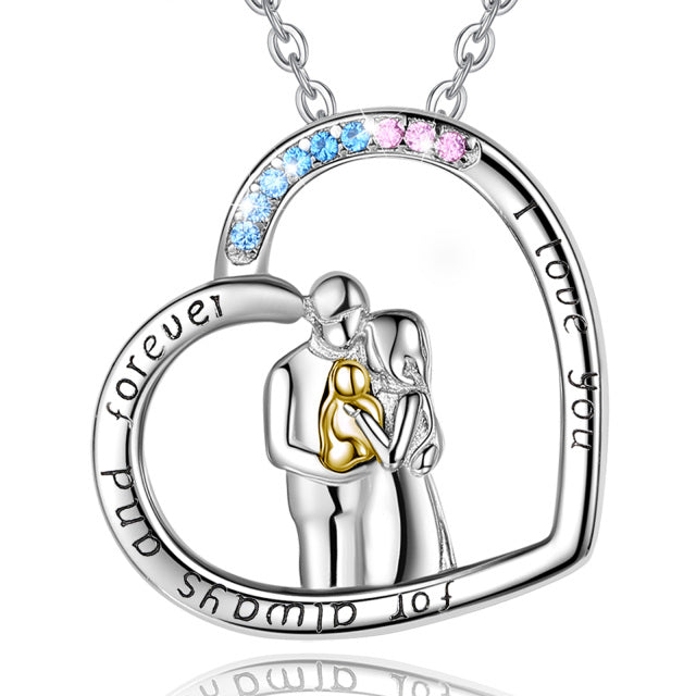 925 Silver Mom Dad Baby Gold Pendant Family Embraces Necklace Fashion Jewelry