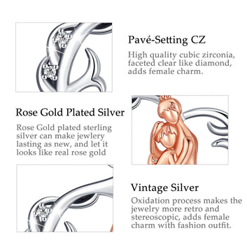 925 SilverI Mother And Daughter Rose Gold Chain Pendants Pure Heart Necklace Fashion Jewelry