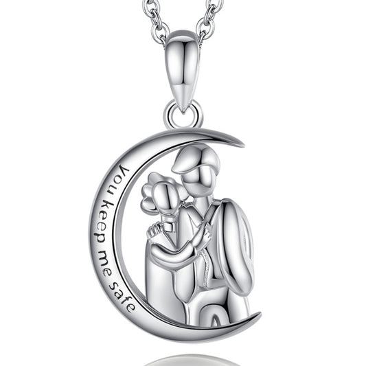Collar con colgante de pareja guardián en plata de ley 925