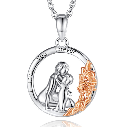 Collar de plata de ley 925 con colgante de rosa para madre y bebé 