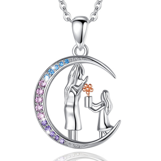 Collar con colgante de flor para madre e hija en plata de ley 925