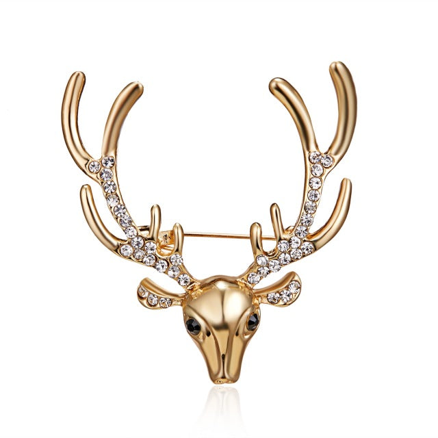 New Retro Metal Elk Brooch Pin Animal Crystal Corsage Suit Coat Lapel Pins