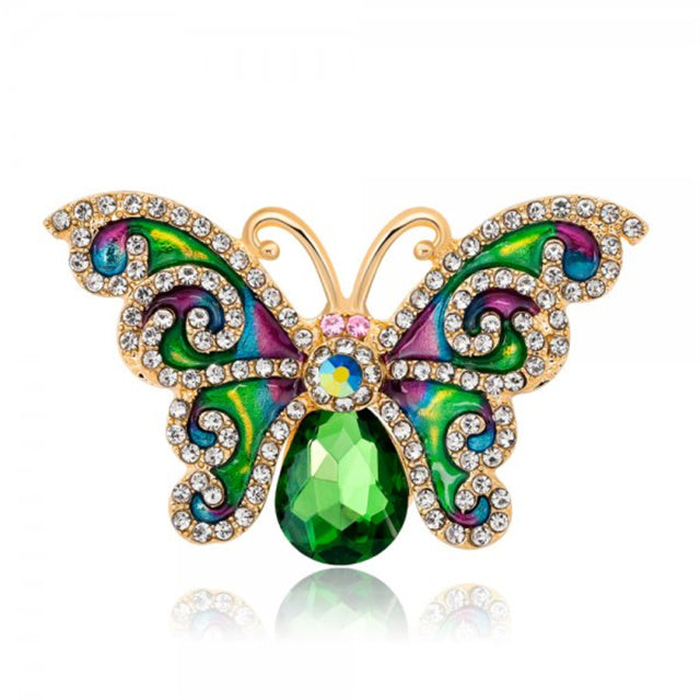 Green Crystal Butterfly Brooch Corsage Retro Colorful Insect Series Brooches