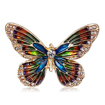 Fashion Colorful Butterfly Brooches Metal Crystal Rhinestones Cutout Brooch Animal Pins