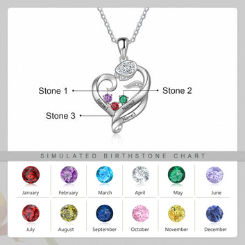 Personalized Engraved Family Name Tulip Flower Necklace Customized 2-4 Birthstone Heart Pendant Necklace