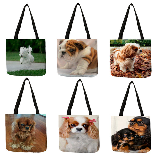 Reusable Cute Charles Spaniel Dog Print Tote Handbag