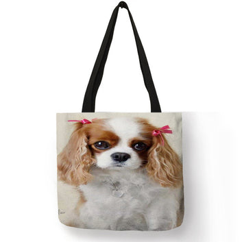 Reusable Cute Charles Spaniel Dog Print Tote Handbag