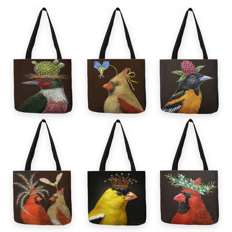 Creative Crown Birds Oil Painting Print Reusable Shopping Bag