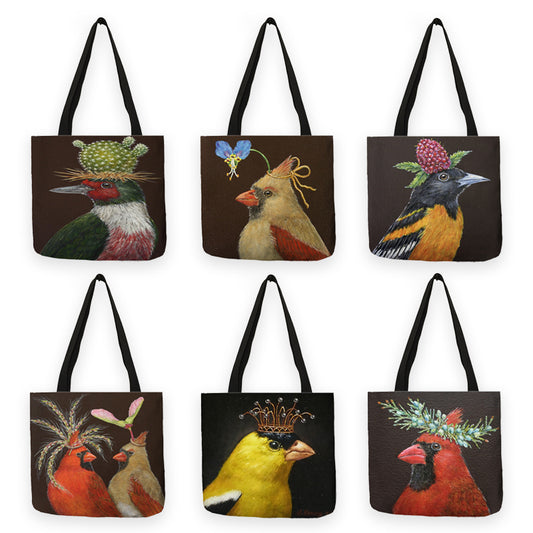 Bolsa de compras reutilizable con impresión de pintura al óleo de pájaros con corona creativa